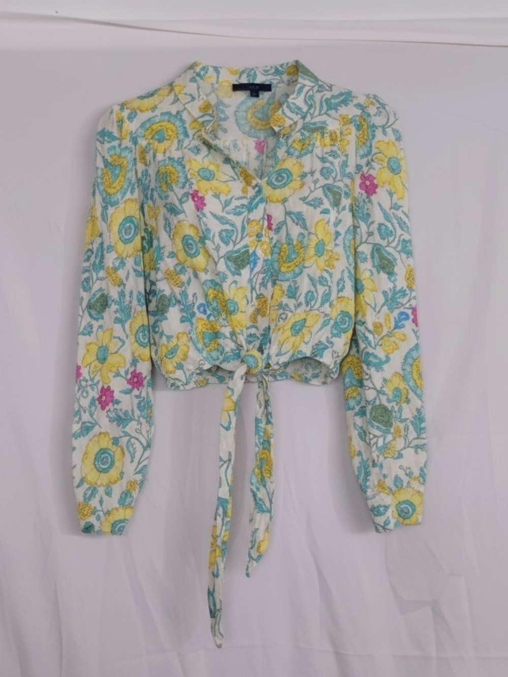 RACHEL Rachel Roy Yellow & Teal Floral Tie-Front Button-Down